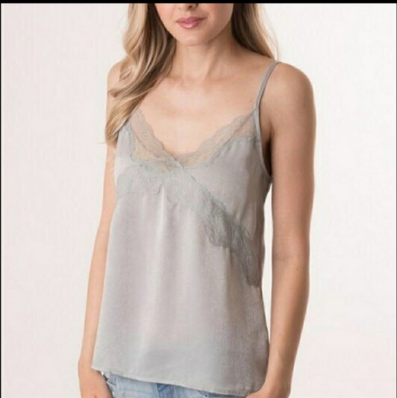 RELISTED IJOAH silver lace trim v neck camisole - Picture 2 of 3